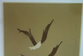 Vtg 1970s Marushka Fabric Art Screen Print Seagulls Birds Stretched over Frame 2