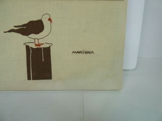 Vtg 1970s Marushka Fabric Art Screen Print Seagulls Birds Stretched over Frame 3