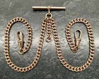 Antique Rolled Gold Curb Link Double Albert Pocket Watch Chain,  By S.  P.