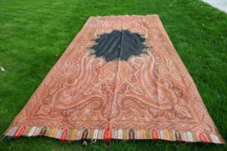 Antique 19th Century Kashmir Paisley Hand Woven Wool Shawl Tablecloth 130 " X 63 "