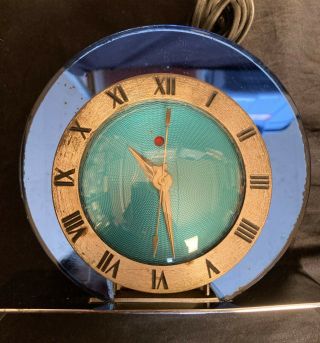 Vintage Blue Mirrored Glass Warren Telechron Art Deco Clock Model 4f65