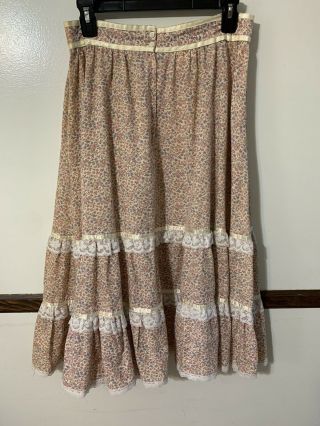 Vtg 80s Jessica ' s Gunne Sax Skirt Tiny Floral Calico Lace Prairie Pockets Midi 2