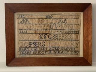 Antique Alphabet Needlework Sampler 1817 In Wood Frame.