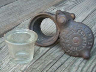 Antique 1884 W.  A.  CHOATE & Co Desk Ink Well Cast Iron - Hinged Lid Glass Insert 3