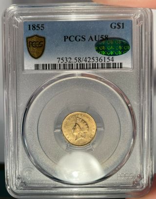 1855 $1 Pcgs Au 58 Cac Indian Princess Gold Dollar - Type 2