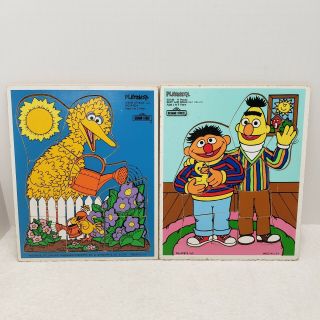 Vtg 2 Playskool Sesame Street Tray Board Puzzles Big Bird,  Bert,  Ernie Muppets