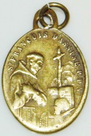 St.  Francis Assisi & Anthony Of Padua Antique Brass Holy Medal Pilgrims Badge