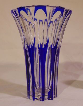 Val St Lambert Cobalt Blue Cut To Clear Crystal Flared Vase