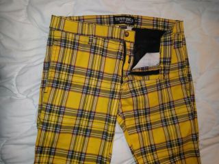 Tripp Nyc Mens Pants Size 32 Yellow Squares Denim Punk Goth Vintage