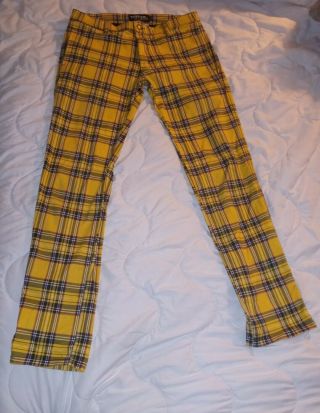 Tripp NYC Mens Pants Size 32 YELLOW SQUARES Denim Punk Goth Vintage 2