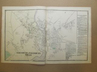 1872 Amesbury & Salisbury Mills,  Ma. ,  Map.  Essex County Mass.