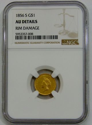 1856 S - Indian Princess Gold Dollar (type 2,  Small Head) - Ngc Au Details