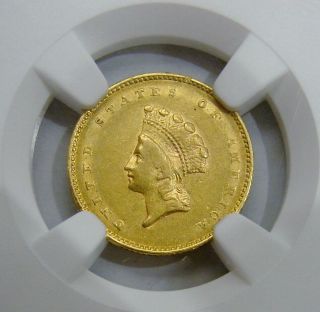 1856 S - Indian Princess Gold Dollar (Type 2,  Small Head) - NGC AU Details 2