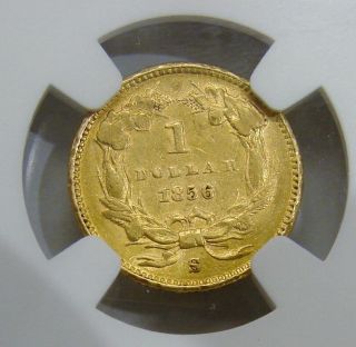 1856 S - Indian Princess Gold Dollar (Type 2,  Small Head) - NGC AU Details 3