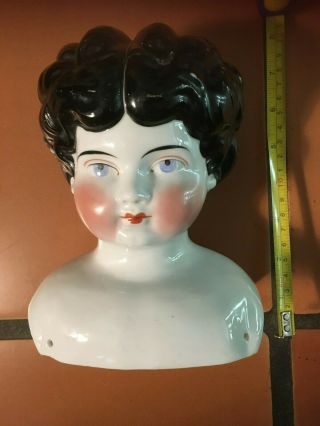 Antique German China Doll Head.  Large 7 " High X 6 " Wide.  Blue Eyes.