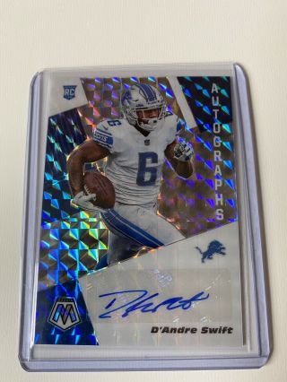 2020 Mosaic Football D’andre Swift Lions Mosaic Silver Rookie Auto Prizm