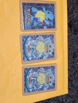 (3) Topps 07 Squirtle Tv Animation Pokemon Cards Black And Blue Logos Gem - Mt