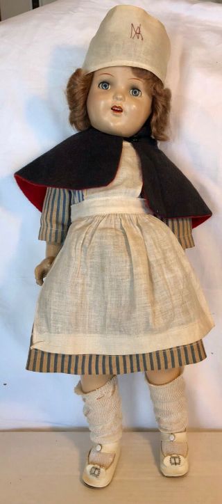 Charming Vintage Unmarked Composition Doll Dressed As A Nurse - 19 " Height