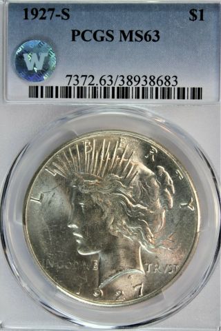 1927 - S Peace Dollar.  Pcgs Ms63.  Bright White.  Choice For Grade.
