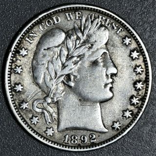 1892 - O 50c Barber Silver Half Dollar,  Grade F,  /vf,  Sku - 1984