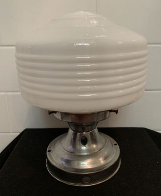 Antique Vintage Art Deco Ceiling School House Light Milk Glass Shade 1920s