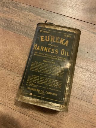 Antique One Quart Eureka Harness Oil Can Tin Standard Oil Co 1910’s