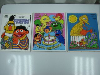 3 Vtg Playskool Wooden Puzzles Muppets Sesame Street Bert Ernie B Bird Birthday