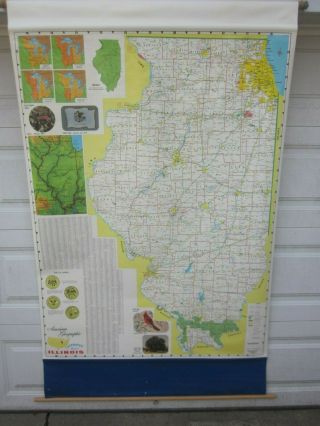 Illinois Pull Down Map By American Geographic Inc.  Rare