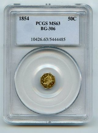 1854 G50c Liberty Head Gold Coin Pcgs Ms63