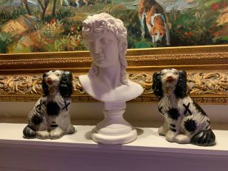 Old (antique?) Staffordshire Dogs Pair Large Black,  White And Gold - Perfect