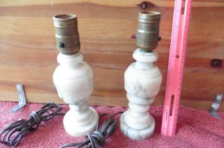 2 Antique ITALY White Marble or Alabaster Table Lamp Art Deco Small Boudoir Vntg 2