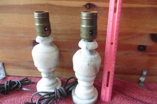 2 Antique ITALY White Marble or Alabaster Table Lamp Art Deco Small Boudoir Vntg 3