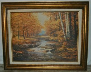 Vintage Robert Wood Autumn Leaves Print On Canvas Framed Canvas 31 " By 25 "
