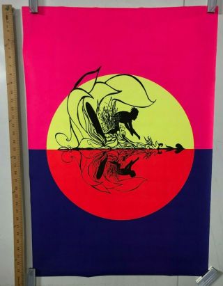 Vintage Blacklight Poster " Surf " S Up And Down " Classic West Coast Ocean Hippy