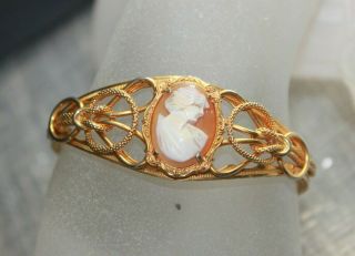 Antique Victorian Gold Fill Carved Stone Face Cameo Slide Bangle Bracelet 7 "