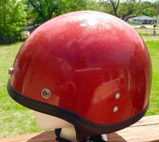 Vintage 1966 Red Metal Flake Ds D - 10 Motorcycle Half Helmet With Ear Protectors