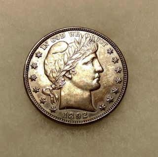 1892 - O Barber Half Dollar - Key Date - Sharp Looking Au Details Coin - Cleaned