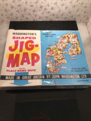 Vintage Jig - Map Scandinavia Shaped Jigsaw Puzzle By Waddingtons Of Great Britain