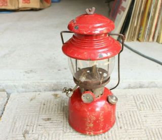 Vintage 1960 Coleman Co.  Sunshine Of The Night Red Lantern With Thermex Globe