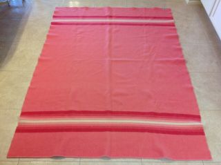 Vtg Jack Frost Utah Woolen Mills Pink White Stripe Wool Blanket Whipstitch 63x83