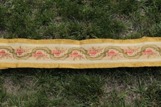 Antique French 19thC Silk & Linen Floral Jacquard Border Fabric L - 90 