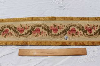 Antique French 19thc Silk & Linen Floral Jacquard Border Fabric L - 65 " X W - 5 "