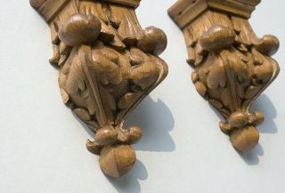 Antique Pair Hand Carved Oak Sconce Corbel Wall Brackets Shelves