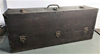 Antique Wooden Carpenters Chest Tool Box With Trays And Saw Storage