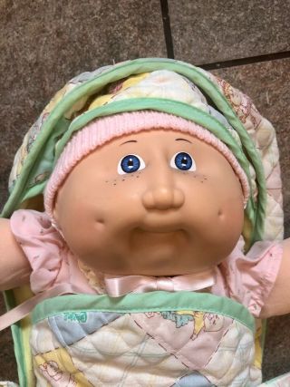Cabbage Patch Kid Coleco Bald Baby W/ Carrier & 2 Dimples 2 Head Mold Vgc