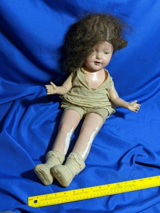 Huge Antique Composition Doll 27 " Big Head Sleepy Eye Real Hair Wig Jointed Arms
