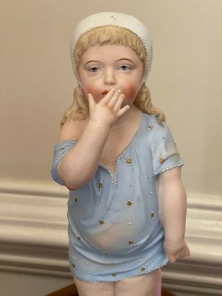 Antique German Victorian Heubach Era Large Piano Baby Girl Doll Bisque Figurine