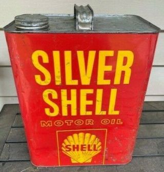 2 Gallon Silver Shell Motor Oil Gas Can - Antique