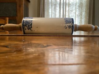 Antique Blue And White Stoneware Rolling Pin