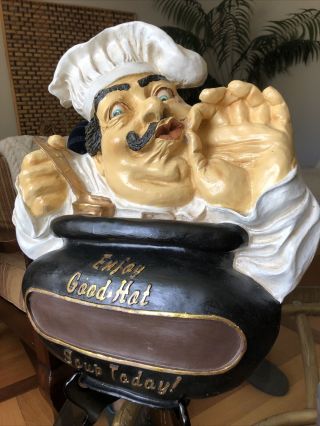 Vtg 90’ Chef Statue Figure Soup Menu Chalk Board Restaurant Kitchen Decor Great